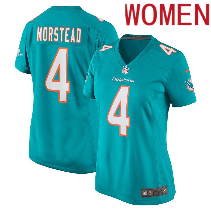 Women Miami Dolphins #4 Thomas Morstead Nike Aqua Game NFL Jersey